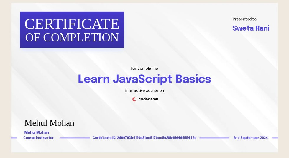 Swetaa_14's tweet image. 🚀 Day 14 of learning full-stack web development!
Today, I explored modern JavaScript concepts like destructuring, arrow functions, new array methods, and template literals. Loving how these features simplify and enhance my code! 
#JavaScript #WebDevelopment  #Codedamn
