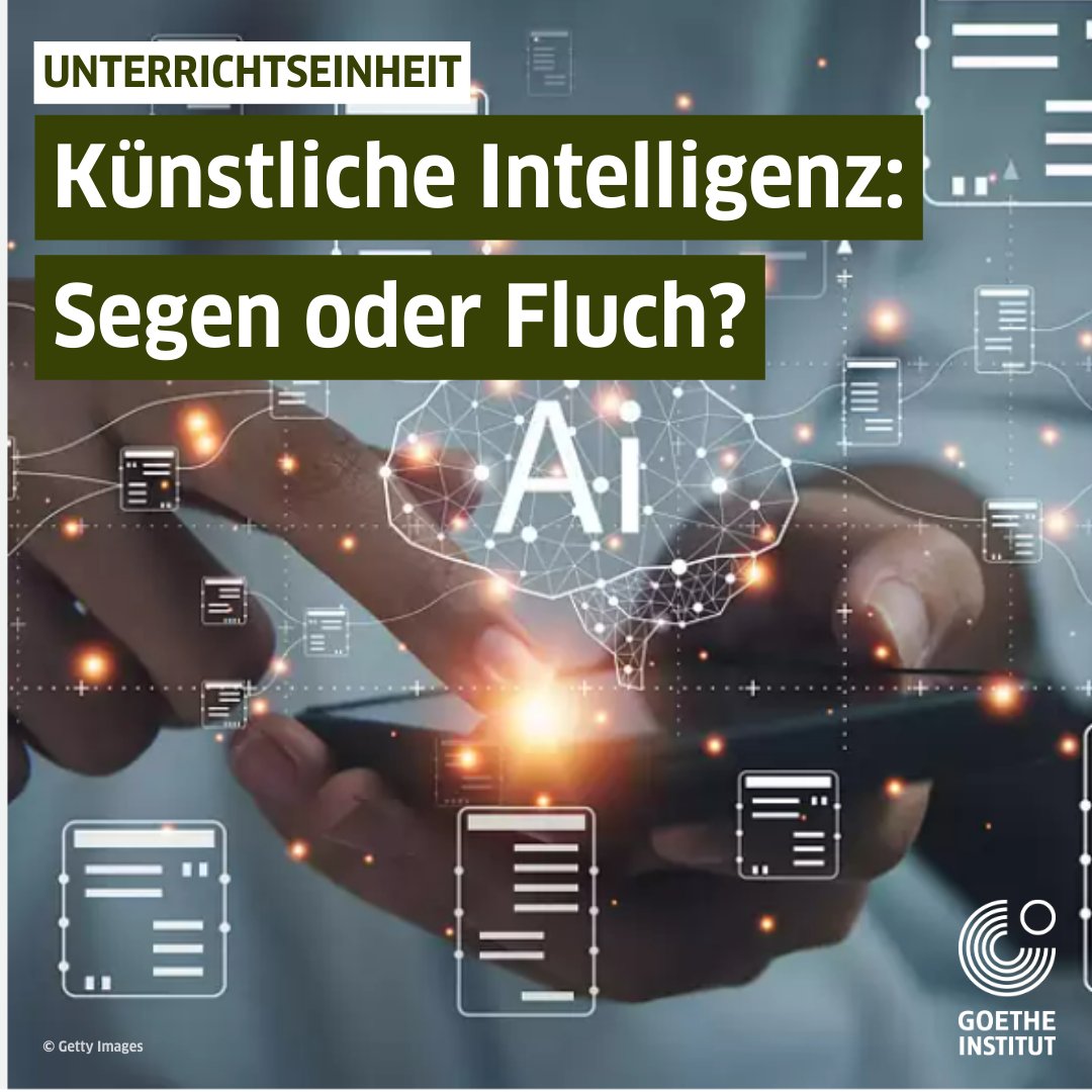 ¿Sos docente de alemán y te gustaría tematizar la inteligencia artificial en el aula? Discutí las oportunidades y riesgos de esta nueva tecnología con tus estudiantes con el material disponible en nuestro portal "Deutschstunde". goethe.de/prj/dlp/de/unt…