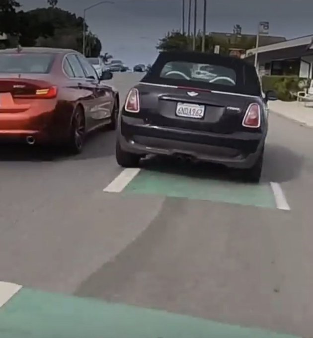 Boenau's tweet image. When someone rides a bicycle through a stop sign, social media erupts with "that selfish rider could've caused a crash!"

When someone uses a bike lane as a passing lane, social media erupts with "relax, nobody got hurt."