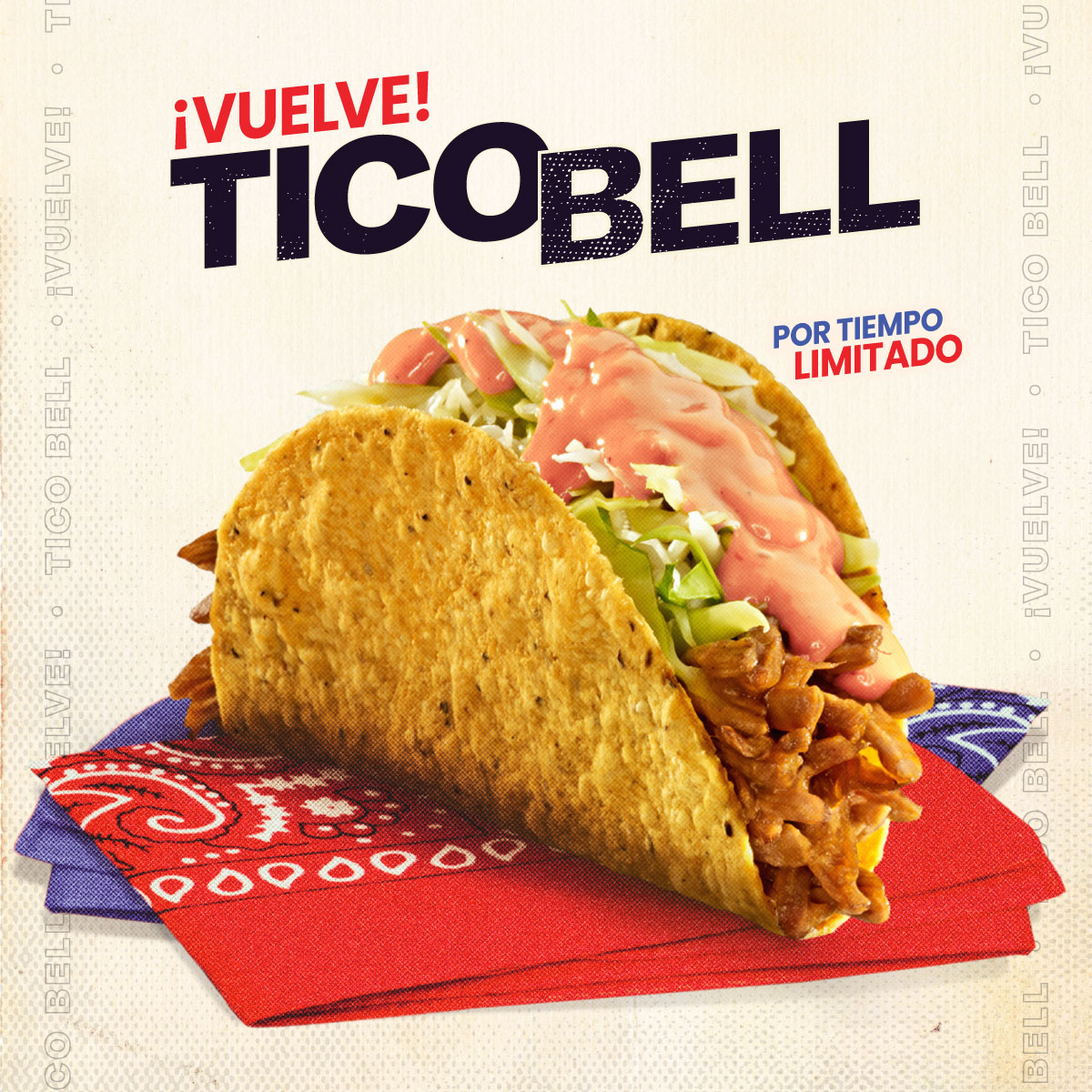 En 1995 nació el Tico Bell con todo el sabor que los ticos llevamos en el corazón 💜🇨🇷.

Ahora regresa por tiempo limitado para que celebrés el mes de la Patria 😮‍💨🌮 ¿Qué esperás para pedirlo? 👀
​
*Válido del 2 al 30 de setiembre o hasta agotar existencias. Disponible en
