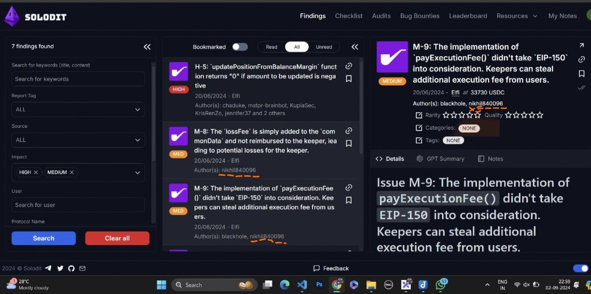 Nicks_block's tweet photo. From reading audit reports on Solodit to now seeing my own findings listed, my journey as a Web3 Security Engineer has been incredible. It was always a dream and a goal of mine to contribute to this space. #solodit #web3 #solidity #blockchain #security #ethereum #sherlock #code https://t.co/3tO0xKeKmb