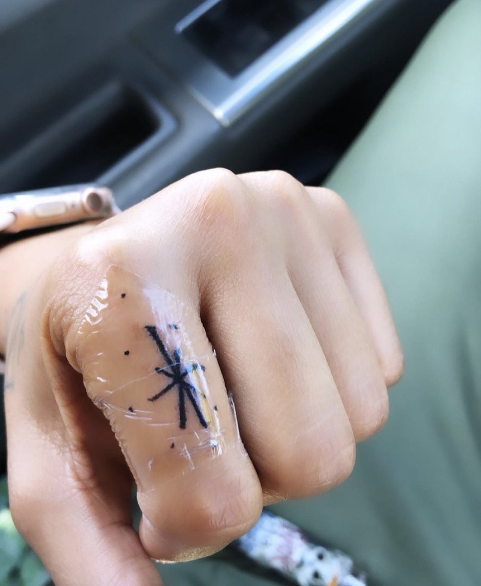 divinityinmtn's tweet image. In Honor of ‘BAD’s’ 37th anniversary 🥹 here’s my tattoo from Michael Jackson’s handwriting for LMA lyrics. I got his little asterisk *️⃣ doodle on my index finger🫶🏼✨ 
#tattoo4mj #mjfam