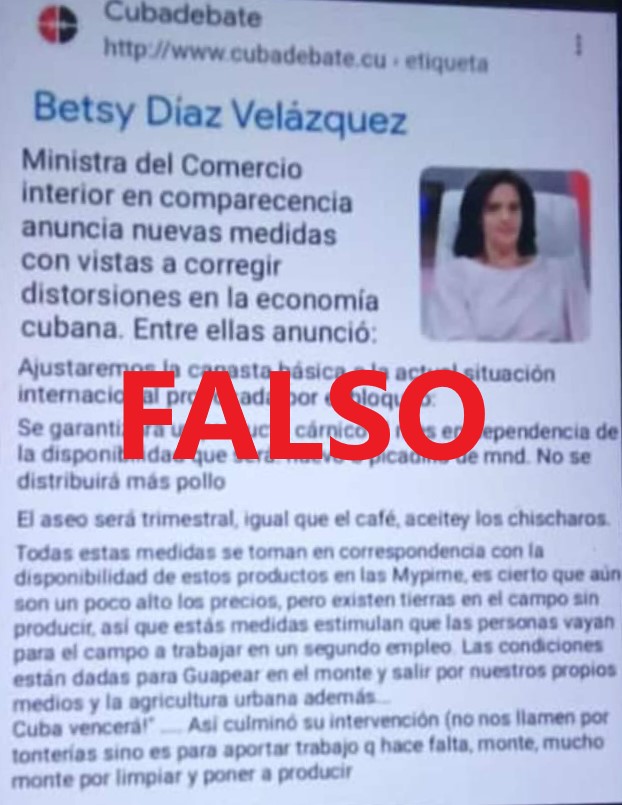 📣El Ministerio del Comercio Interior informa que es falsa 🚫 la noticia que circula en las plataformas digitales, sobre el anuncio de nuevas medidas con vistas a corregir distorsiones en la economía cubana, relacionadas con la canasta familiar normada.