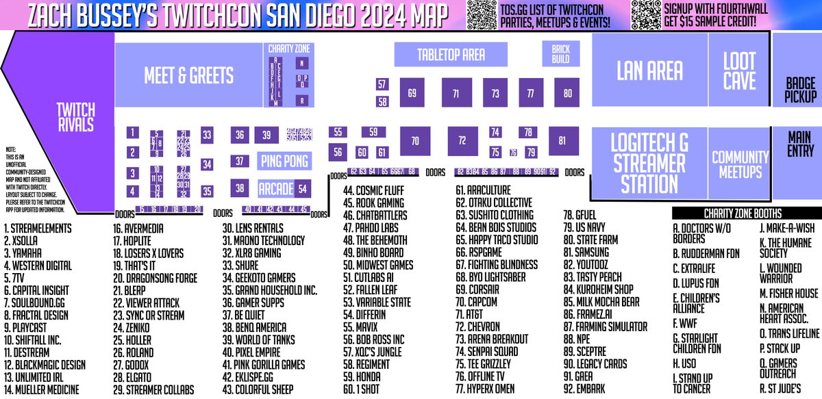 zachbussey's tweet image. My Unofficial Twitchcon San Diego 2024 Floor Map!