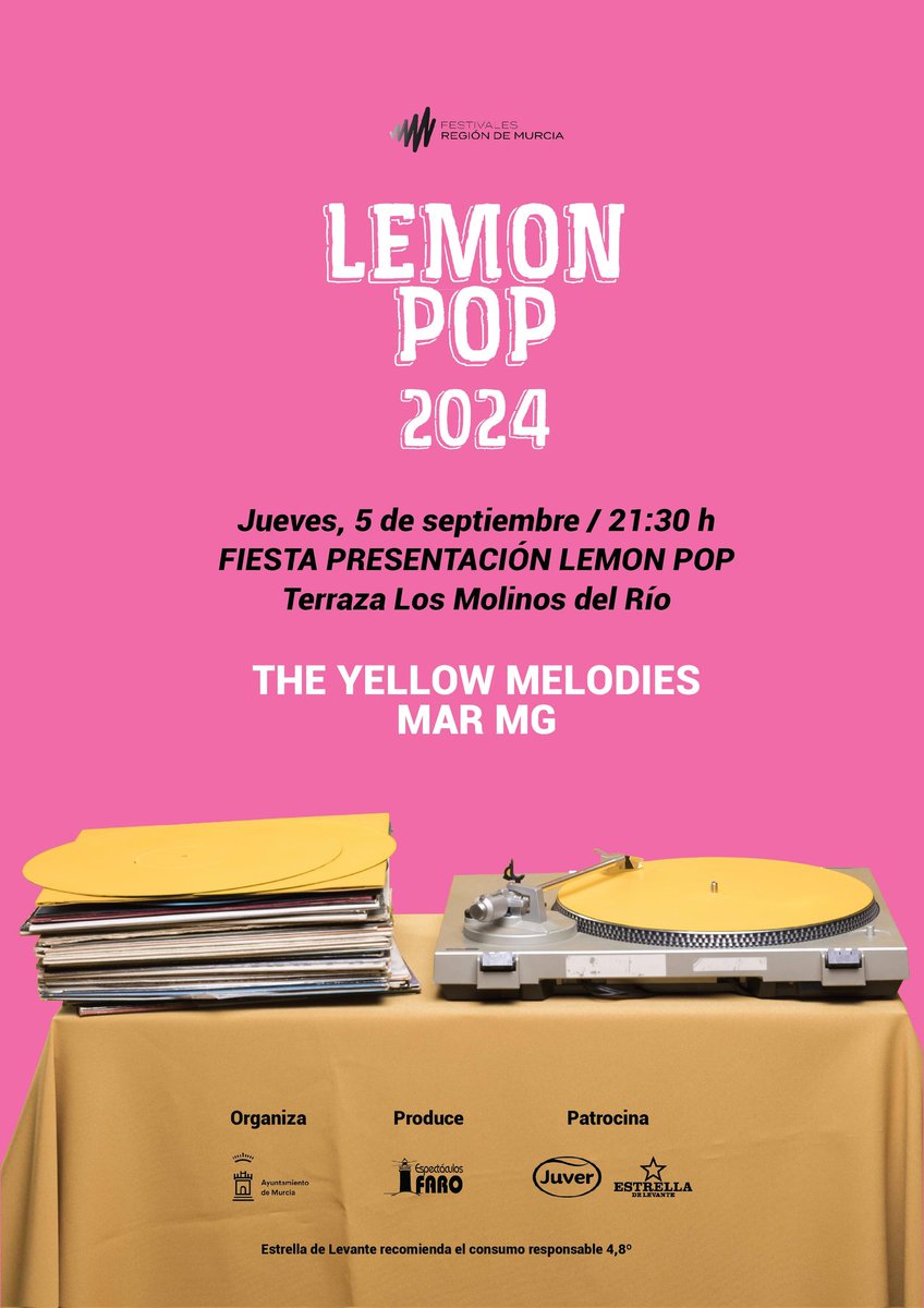 ¡Arrancamos ya este jueves (5 septiembre)! 

Fiesta presentación #LemonPop2024 con THE YELLOW MELODIES, MAR MG y nuestros habituales granizados mágicos.

¡Déjate caer por Los Molinos del Río, que la entrada es libre!