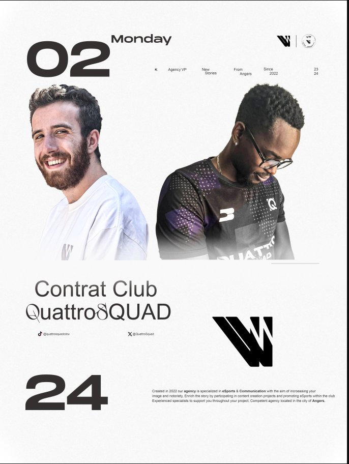 C'est aussi la rentrée pour la Quattro Squad !
Un de nos projets est déjà confirmé et c'est le prolongement de notre partenariat avec <a href="/Agency_VP/">AGENCE VP PROJECT</a>

Merci à eux pour tout ce qu'ils nous apportent !

Discord | discord.gg/CFjdmj9F7t 

#4SQUAD