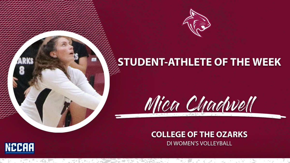 TheNCCAA's tweet photo. 🏐Student-Athlete of the Week 🏐
DI Women's #NCCAAVolleyball - Defensive
𝐌𝐢𝐜𝐚 𝐂𝐡𝐚𝐝𝐰𝐞𝐥𝐥, College of the Ozarks
https://t.co/dTyDym335D | #PlayForHim https://t.co/tlKms2IQhV