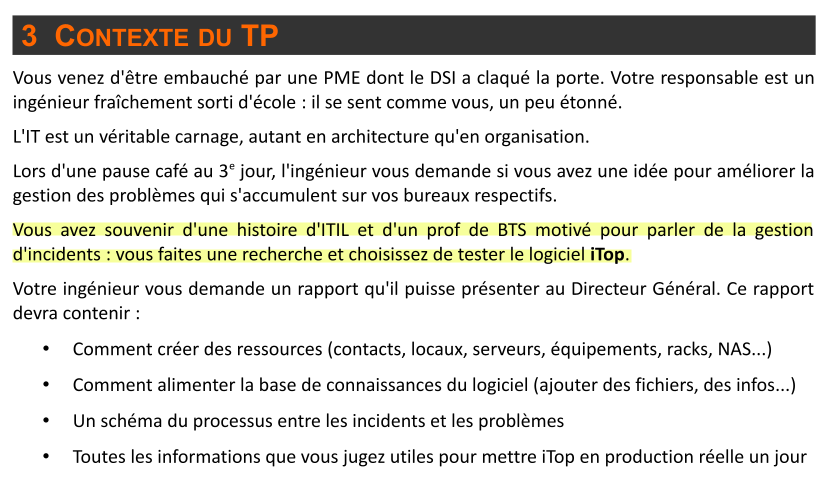PrRoumanet's tweet image. Un TP de 2016 sur #ITIL et #iTop en #BTSSIO (SISR).
J'ai failli jeter cette ressource, puis je l'ai lu et... j'ai souri !

N'empêche, la mise en contexte est originale : le DSI a claqué la porte... avez-vous connu une pareille situation ? 🫢