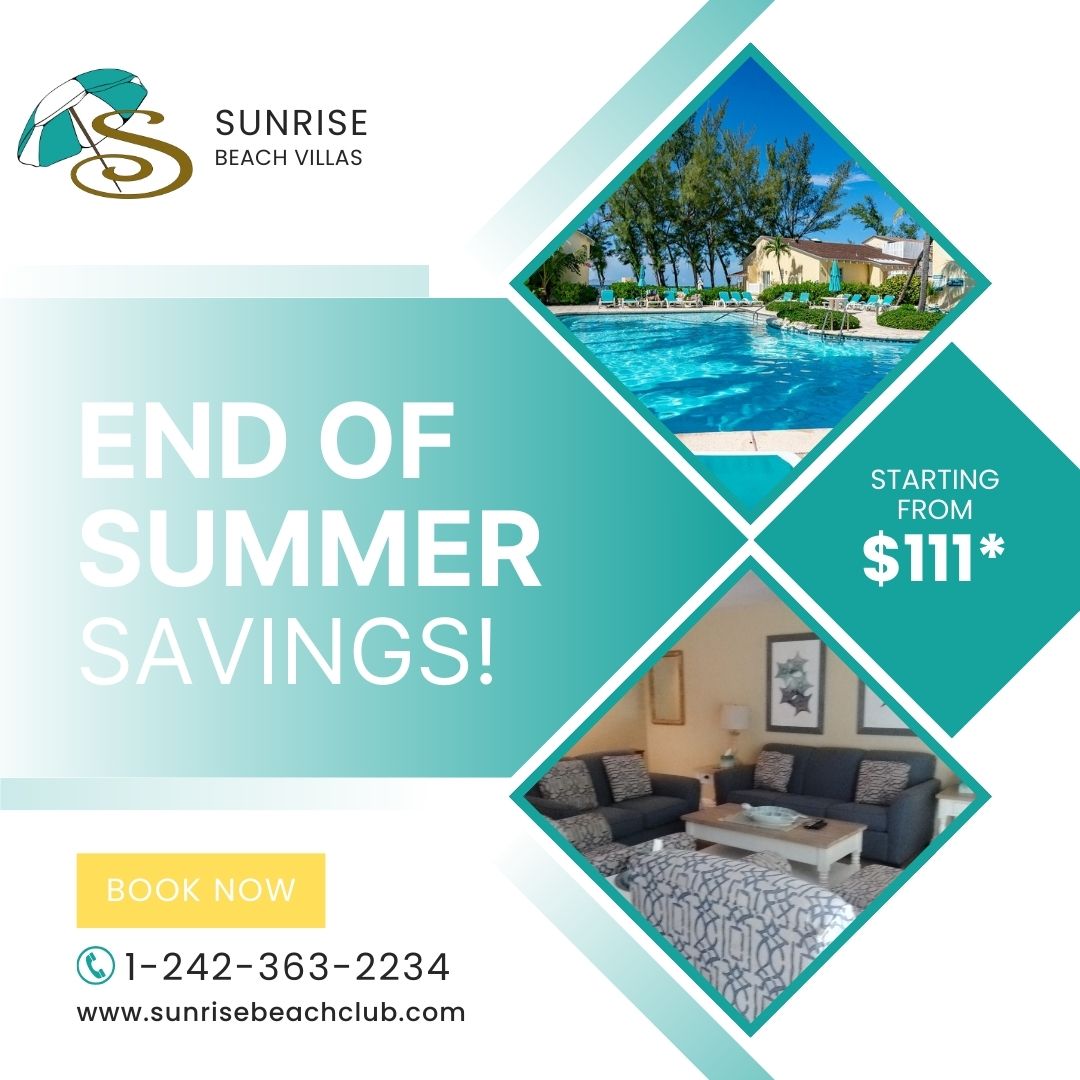 Picture sandy toes &amp; a sun-kissed nose! When you reserve a one- or two-bedroom villa in September and October of 2024, you can save 50%. Now's the perfect time to take that trip! Take advantage of this fantastic offer by giving us a call at 1-242-363-2234!
 #SunriseBeachClub
