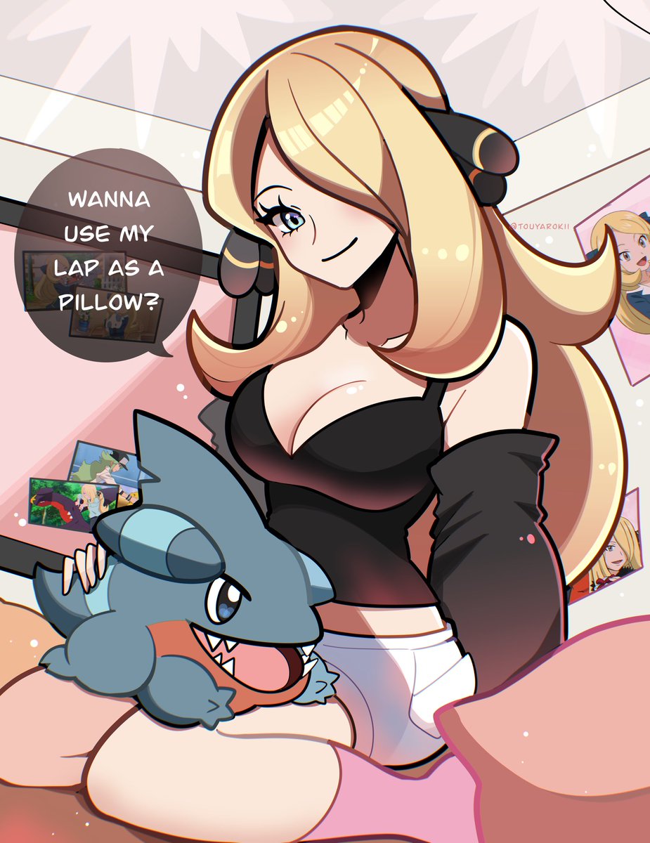 Touyarokii's tweet image. Cynthia from Pokemon offers you her lap for a pillow! Do you accept?