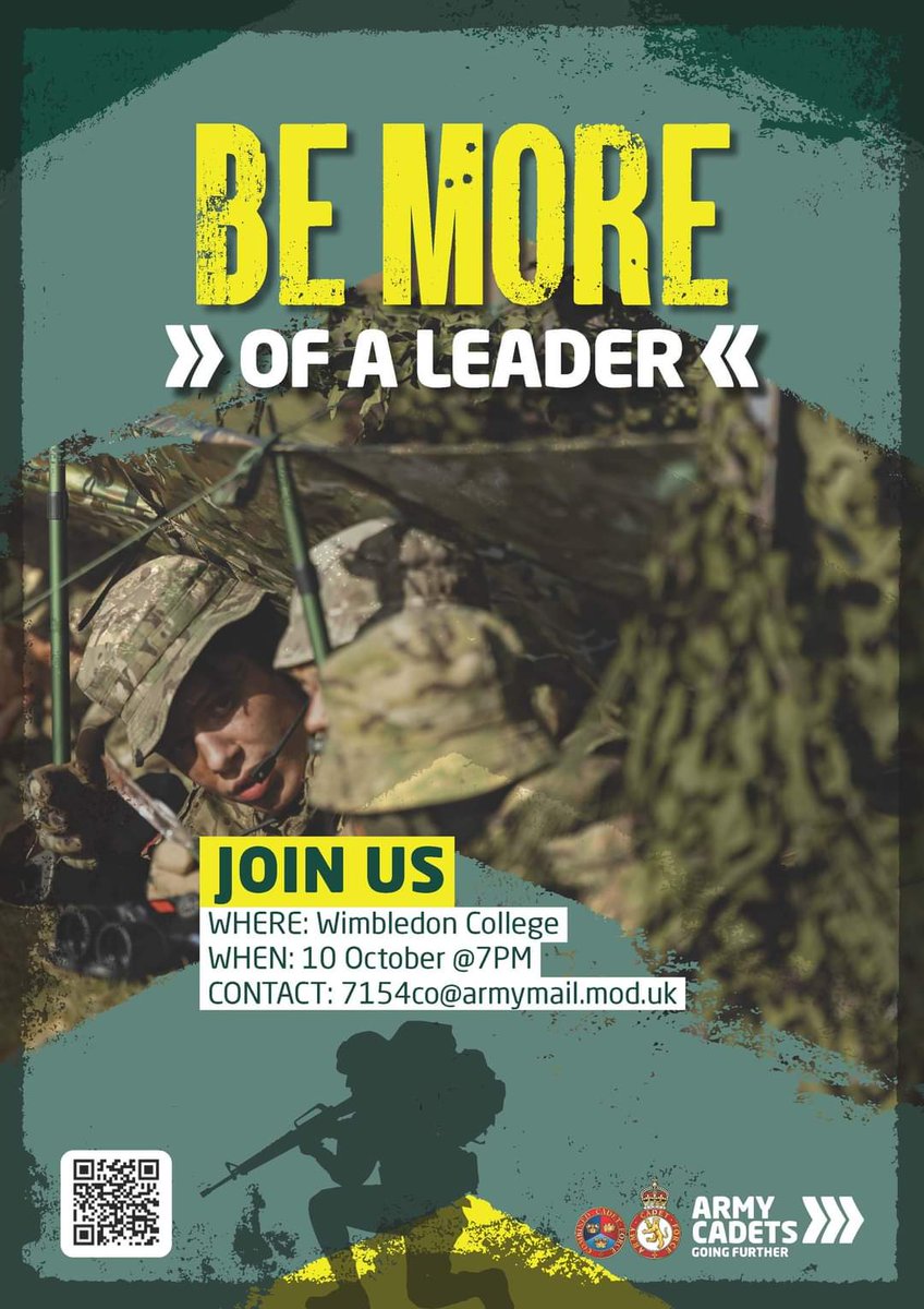 🪖 **Join the Army Cadet Force!** 🇬🇧
We’re recruiting at **Wimbledon College** on **10th October** at **7:00 PM**. Discover exciting opportunities, meet current cadets, and learn how you can make a difference.
📍*Location:* Wimbledon College Edge Hill, #Wimbledon
#ArmyCadetForce