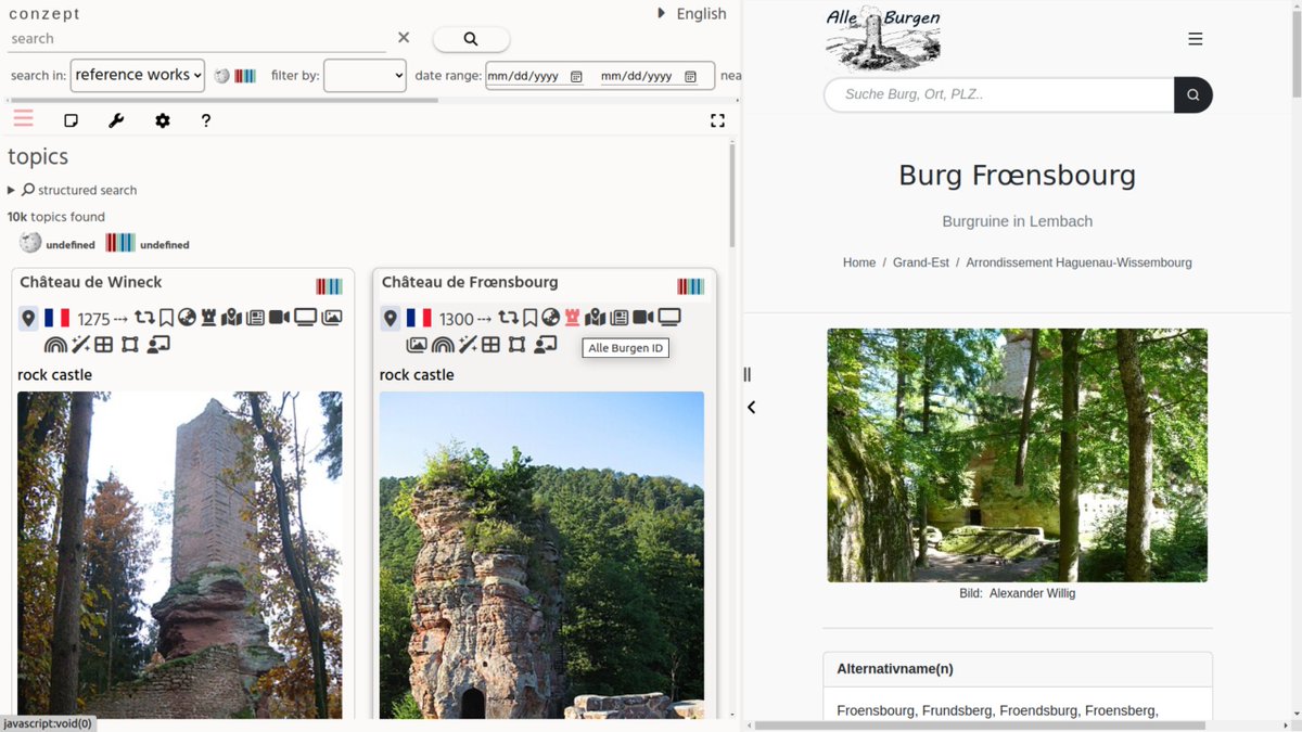 conzept__'s tweet image. New fields:
- alleburgen.de &gt;10k castles on Wikidata (40k in their catalogue):
conze.pt/explore/?l=en&amp;…
- "Kerala Digital Archive" (~400k pages), available when searching with the Malayalam language:
conze.pt/explore/%E0%B4…