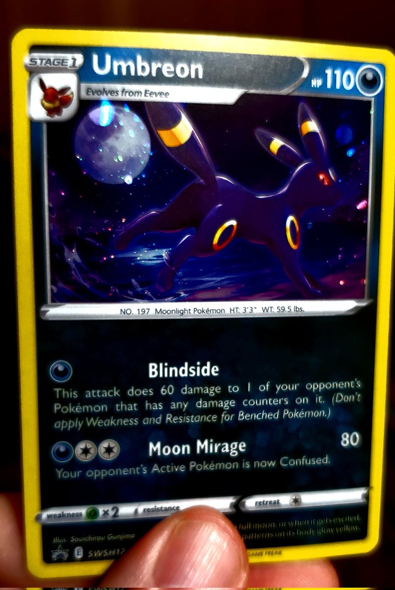tcgshowcase's tweet photo. Our next spotlight is this Umbreon promo. While not the "moonbreon" we think, umbreon running seaside underneath the moon's radiance is beautifully portrayed!

#tcgshowcase #tcgart #tcgmuseum #tcgspotlight #tcgartspotlight #shinycardboard #pokemontcg #pokemon @Pokemon @PokemonTCG https://t.co/BrWe2KbYJX