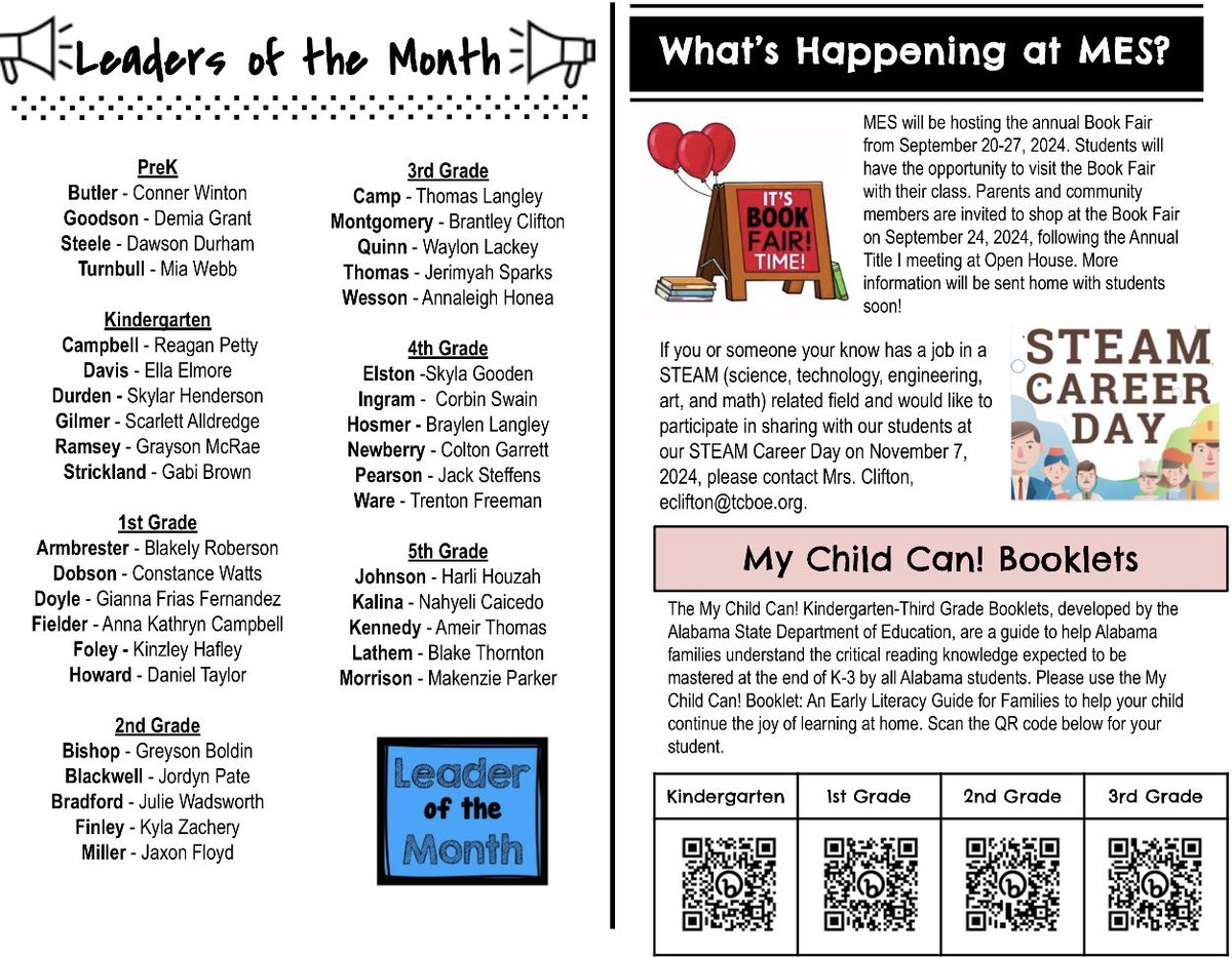 Munford Elementary (@munfordelem) on Twitter photo 🍁The September Newsletter and Calendar went home with students last week. 🍁Congratulations to our leaders of the month! <a href="/TCBOE/">Talladega Co Schools</a> 🍁The September Newsletter and Calendar went home with students last week. 🍁Congratulations to our leaders of the month! <a href="/TCBOE/">Talladega Co Schools</a>