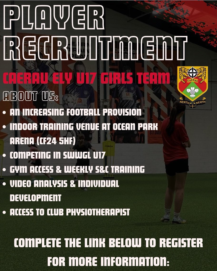 We are recruiting &amp; working with <a href="/CDFWanderersFC/">Cardiff Wanderers FC</a> to provide opportunities for U17s Girls. 
If you would like more information &amp; an opportunity within our female programme for the 2024/25 season, please complete the link below: 

forms.gle/oyC8kWMXPiLZe3…