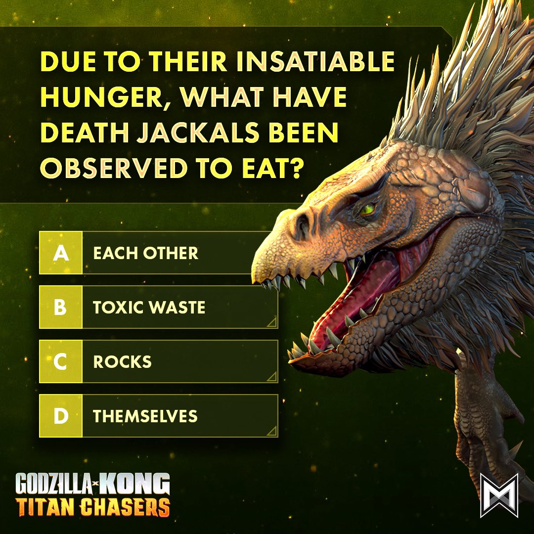 gxktitanchasers's tweet photo. For our next #MonsterMonday - We are delivering another quiz for you all βοΈ
This one even might have more than 1 answer π€
Let us know what you think the answer is π
#Monstertrivia #MonsterVerse #Monarch #GodzillaxKong #DeathJackal #TitanChasers https://t.co/zmb3jVVq4B
