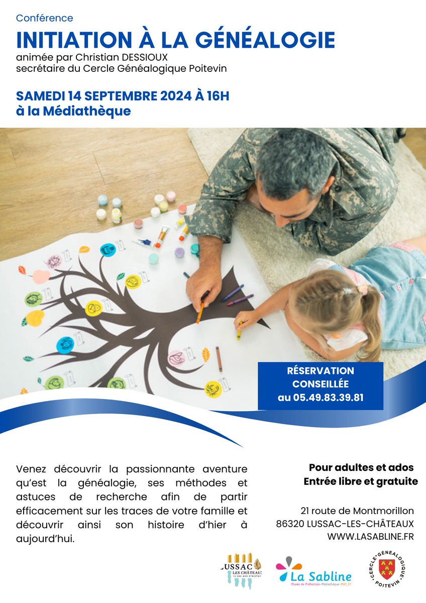 altaverne's tweet photo. Le CGP propose une conférence d'initiation à la généalogie le 14 septembre à 18h à la médiathèque de Lussac-les-Châteaux https://t.co/zAeIumBDDg https://t.co/9BwstgllKG