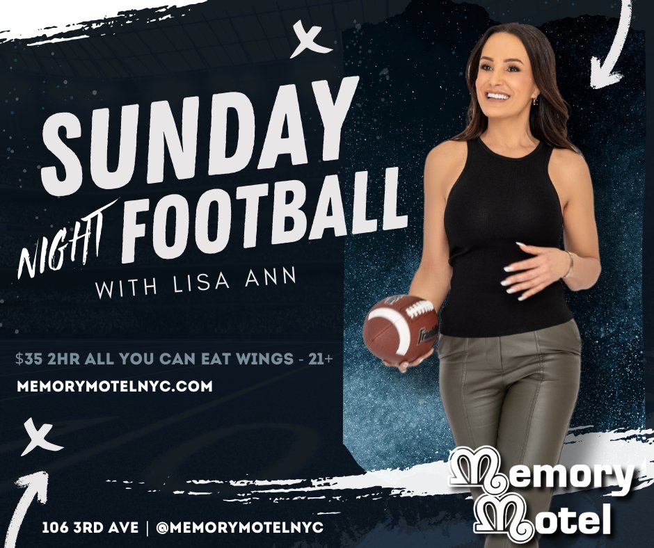thereallisaann's tweet image. Sunday Night Football is leveling up at @TheMemoryMotel NYC! 🏈🏟️ Starting Sept 8th, I’ll be there for all the game day action. Amazing food, great specials &amp;amp; football thrills all season long.  #SundayNightFootball #GameDayGoals #MemoryMotel  #NYC  

memorymotelnyc.com