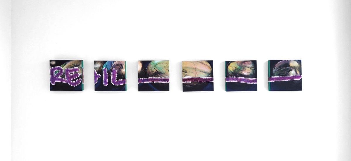 ErinRehil's tweet photo. Kevin's Kid: Ward to Keep Out Critics, 2024
Media: Acrylic, charcoal, ink, and automotive pigment on wood panel
Dimensions: Sextych; each panel 8 x 8 x 1.5 in (20.3 x 20.3 x 3.8 cm) https://t.co/cZiJiVg7u7