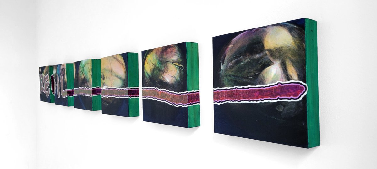 ErinRehil's tweet photo. Kevin's Kid: Ward to Keep Out Critics, 2024
Media: Acrylic, charcoal, ink, and automotive pigment on wood panel
Dimensions: Sextych; each panel 8 x 8 x 1.5 in (20.3 x 20.3 x 3.8 cm) https://t.co/cZiJiVg7u7