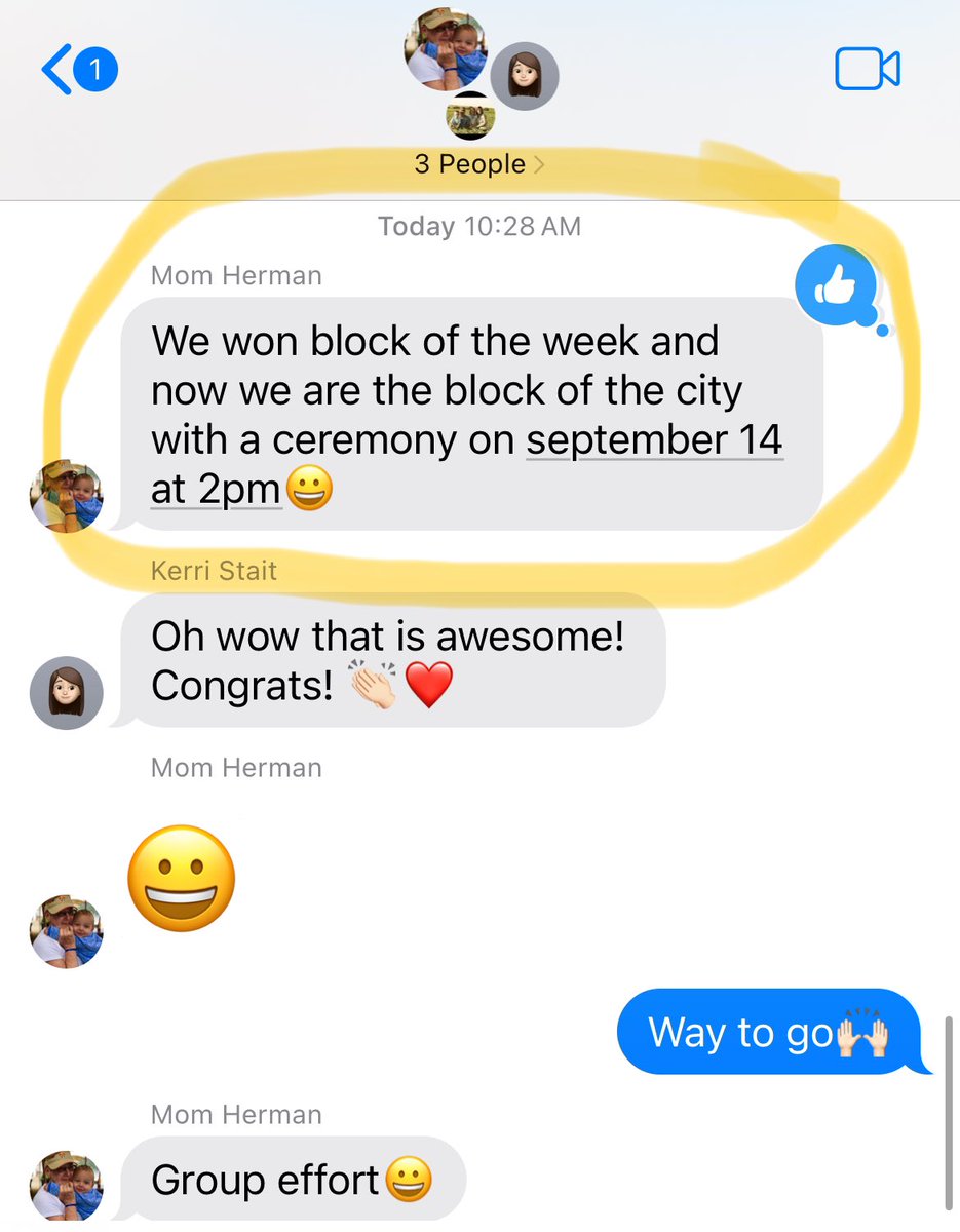 My mom is 78 and she never stops setting the example that competition and winning is healthy &amp; fun.

Pic of a group text to her kiddos sharing her gardening 👩‍🌾 win 🏆.