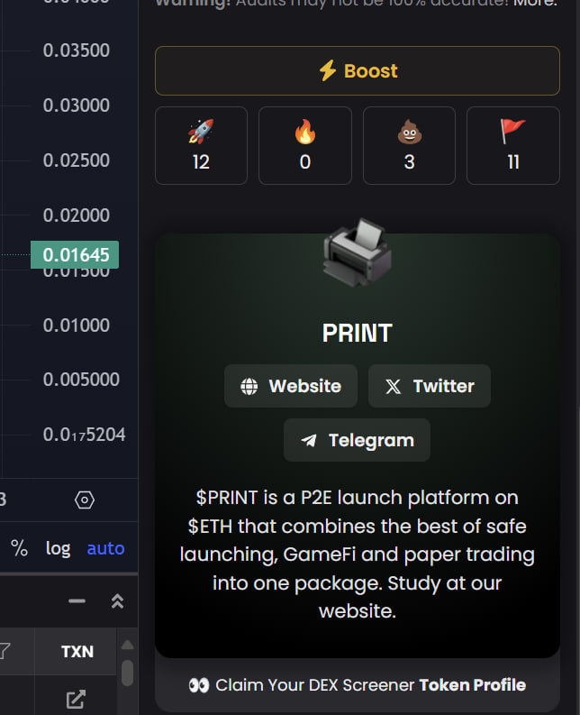 printdotfun's tweet photo. $PRINT is now verified on @dexscreener with all socials and links.

👏 Thanks to our diligent team members for getting things done in record timings.
https://t.co/oXNvfcBAc3

Study more at https://t.co/IEQ7bcbwuI. We are proceeding with the usual steps of launch and will inform about the platform itself launching soon.