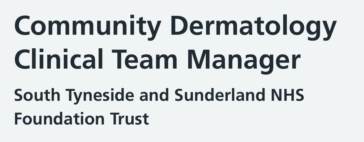 Fantastic opportunity in our <a href="/STSFTrust/">South Tyneside and Sunderland NHS Foundation Trust</a> Community Dermatology team 🤩

jobs.nhs.uk/candidate/joba…