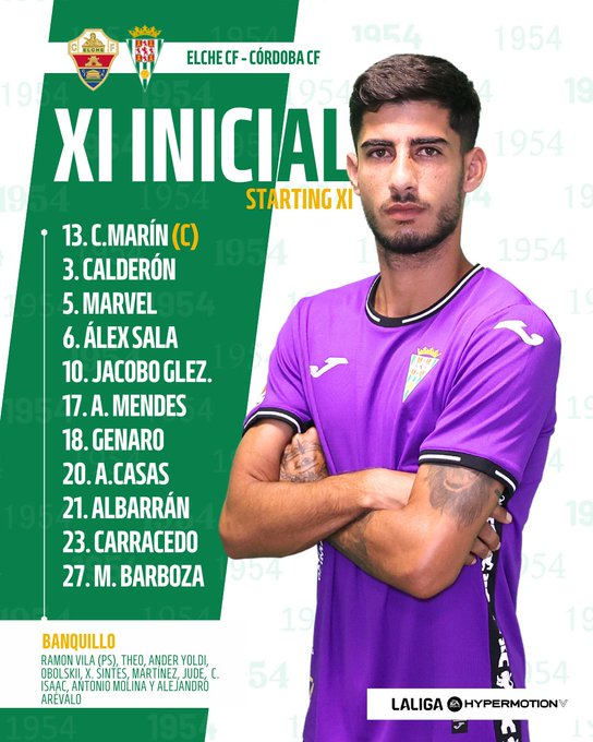 AFBlanquiverde's tweet photo. 👉Este es el once del @CordobaCF_ofi para el #ElcheCórdoba, Marvel, titular.
¡#VAMOSCCF! https://t.co/jWqPxM6coy