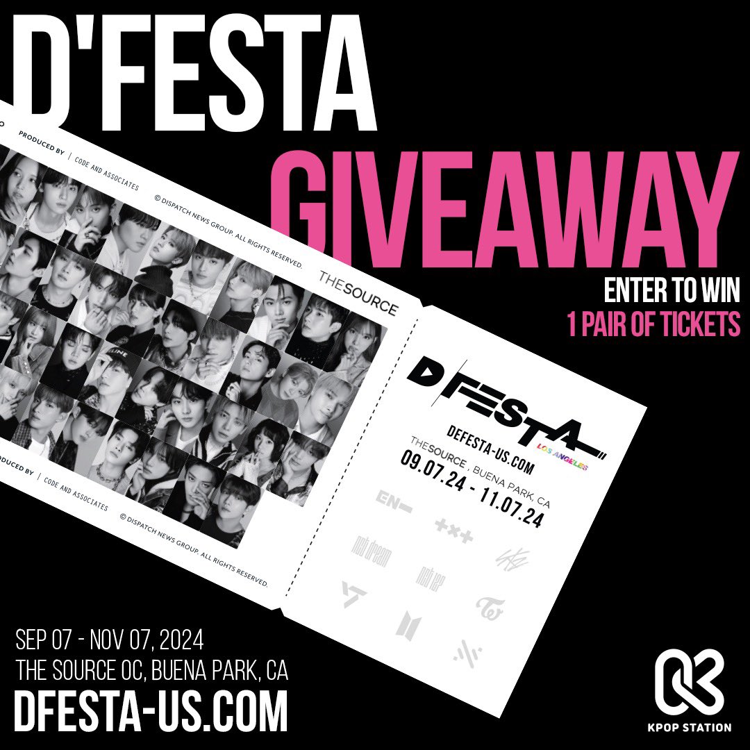 KPOP Station Experience (@kps_experience) on Twitter photo D'FESTA Ticket Giveaway!
We're giving away 1 pair of tickets to 🌟D'FESTA🌟at The Source OC opening on September 7th!
To Enter:
1. Follow <a href="/KPS_Experience/">KPOP Station Experience</a>
2. Retweet this post
Hurry, this giveaway won’t last long! The winner will be announced on the 5th. D'FESTA Ticket Giveaway!
We're giving away 1 pair of tickets to 🌟D'FESTA🌟at The Source OC opening on September 7th!
To Enter:
1. Follow <a href="/KPS_Experience/">KPOP Station Experience</a>
2. Retweet this post
Hurry, this giveaway won’t last long! The winner will be announced on the 5th.