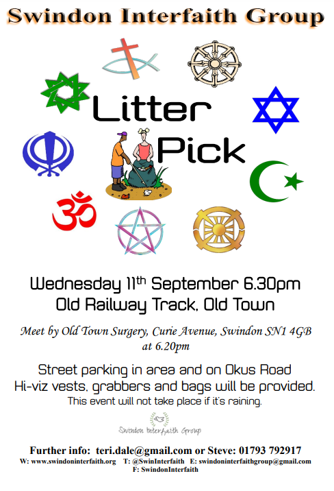 Swindon Interfaith Litter Pick - Wednesday 11th September 2024