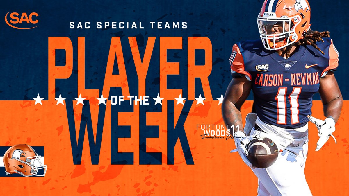For the first time in his career, @woodsfortune is the <a href="/weplayed/">WePlayed Sports</a> @sac_athletics Special Teams Player of the Week. 

Woods scored Carson-Newman's 13th all-time touchdown via a blocked punt. 

📋 cneagles.com/x/0ocmc

<a href="/cnfootball/">Carson-Newman Football</a> x #TalonsUp