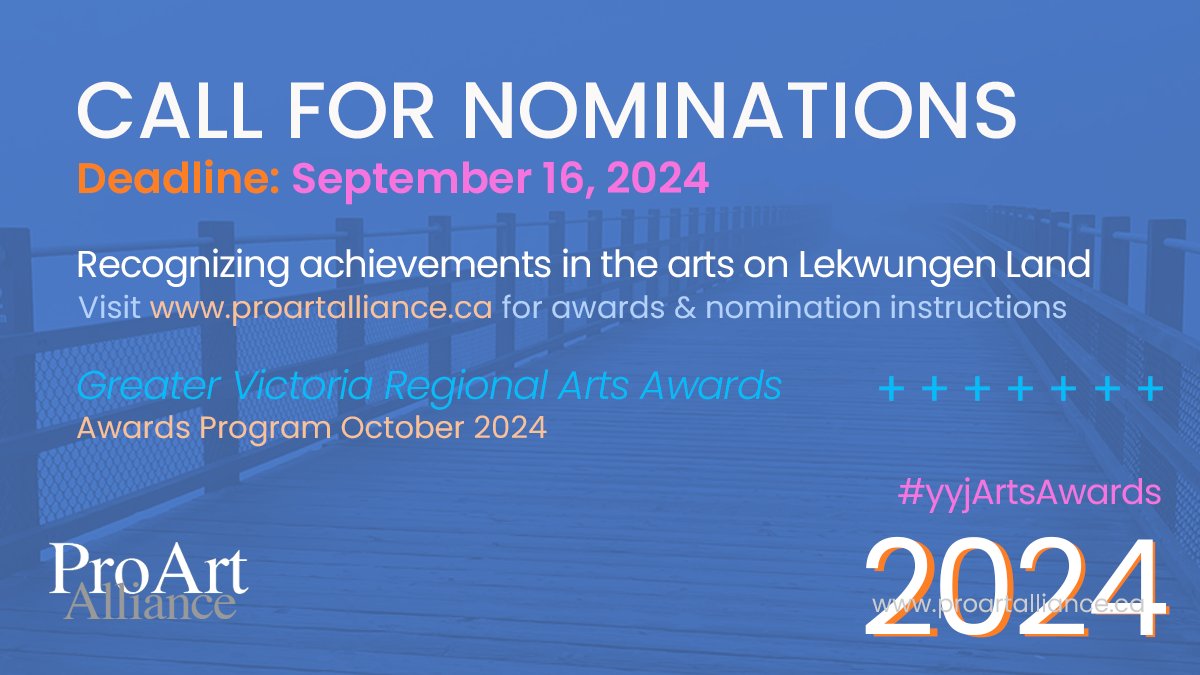 The seventh annual Greater Victoria Regional Arts Awards returns to celebrate and honour the diverse work of local artists and arts organizations from across the region over the last year.

Who are you going to nominate?

Deadline Sep 16, 2024

proartalliance.wordpress.com/2024-greater-v…