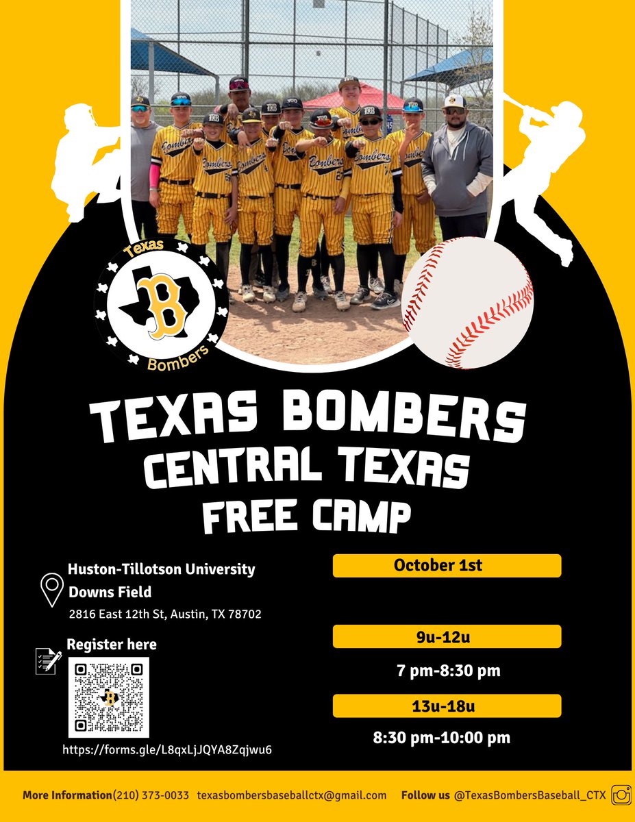 Exciting news! The Texas Bombers are expanding to Austin/Central Texas! We're offering free camps to showcase our top-notch coaching, featuring former Division 1 athletes, MLB scouts, and front office professionals. Over 500 athletes have gone on to play college ball with us!