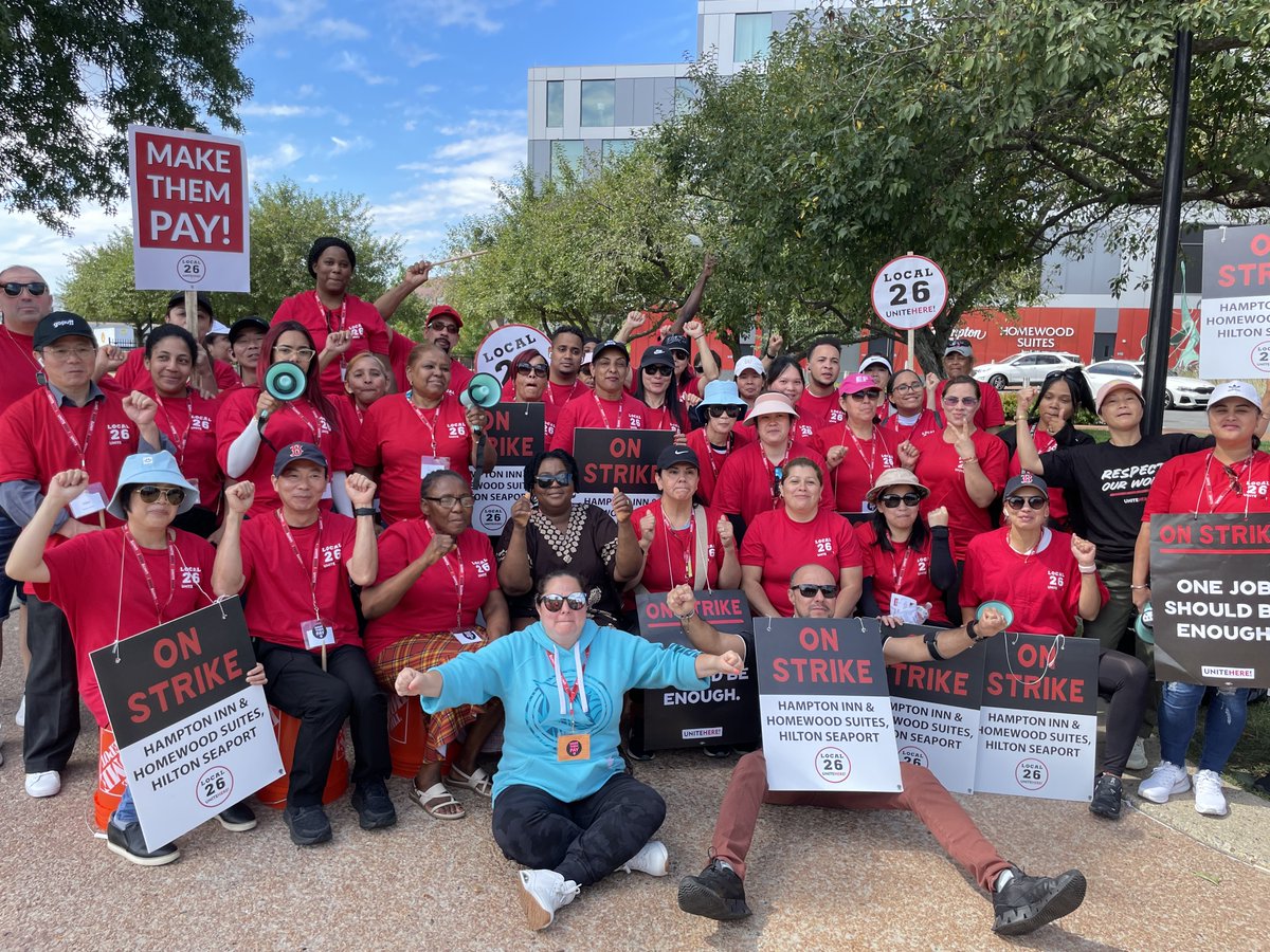 Hilton-Hampton Inn Seaport hotel workers are picketing outside the hotel doors they usually open. They intend to win fair wages, job protection, and a better life for themselves &amp; their families. Stand with our members; share this post and help hotel workers achieve history!
