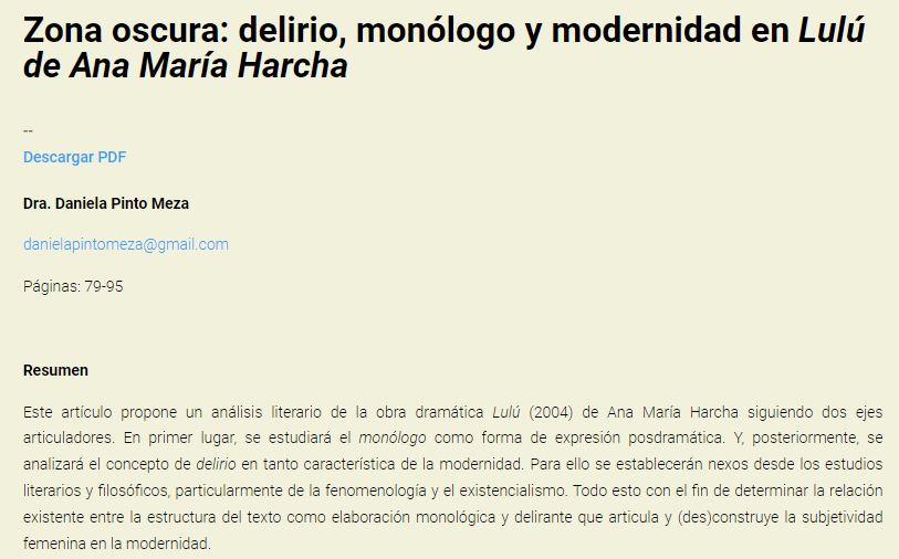 Acá un nuevo artículo que me han publicado. En esta ocasión en la revista «Artescena», de la Universidad de Playa Ancha. Se puede leer aquí: artescena.cl