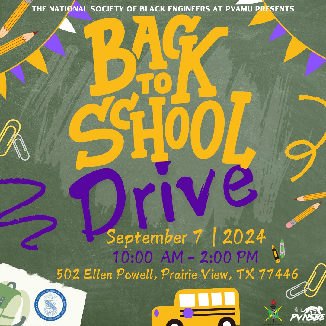 Join us this Saturday for our first event of the semester: a Back to School Drive‼️ We’re collecting school supplies and donations for Hempstead Middle School. Check out the list of needed supplies above and come support our community🫶🏿!

We can’t wait to see you there!!

#pvnsbe