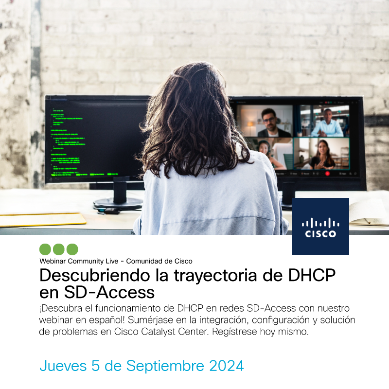 gentrificarNo's tweet photo. 📆 Jueves 5 Septiembre 🖥️ Routing & Switching: Descubriendo la trayectoria de DHCP en SD-Access 🏗️ Contruyendo el conocimiento | Inscríbase 👉 https://t.co/QSV9CJO4MW
Expertos: Carlos Nicoletti, Diego Cabañas e Iván Lagunes de #CiscoTAC
#CommunityLive en español @CiscoCommunity https://t.co/3K4LDFxi6j
