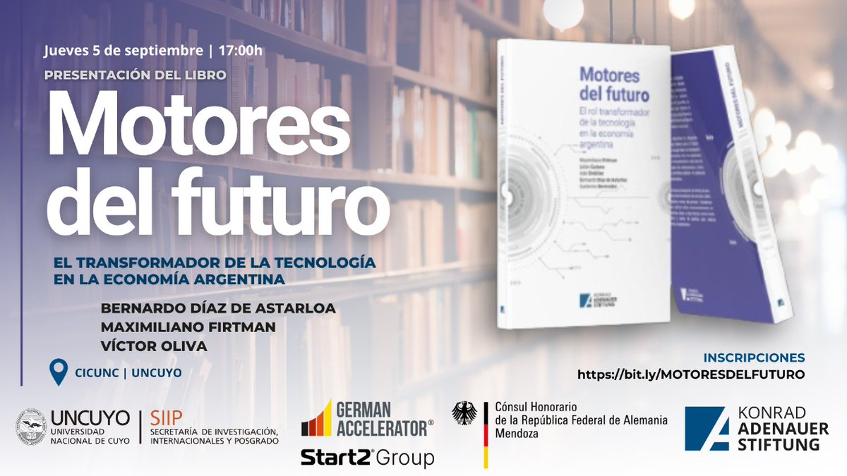Este jueves se viene la presentación del libro "Motores del Futuro", que abre el debate sobre temas actuales como tecnología, economía, innovación y desarrollo.  

17 h. Cilindro Central CICUNC.  

Conocé más en: uncuyo.edu.ar/ciencia_tecnic…
