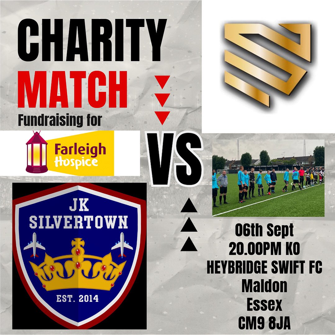 The boys are back in town 🙌🏻 charity match this Friday v our good friends Essex Charity FC at <a href="/officialswifts/">Heybridge Swifts FC</a> 

Always a good game and always a good post match drink after 🍻 

Playing for <a href="/FarleighHospice/">Farleigh Hospice</a>