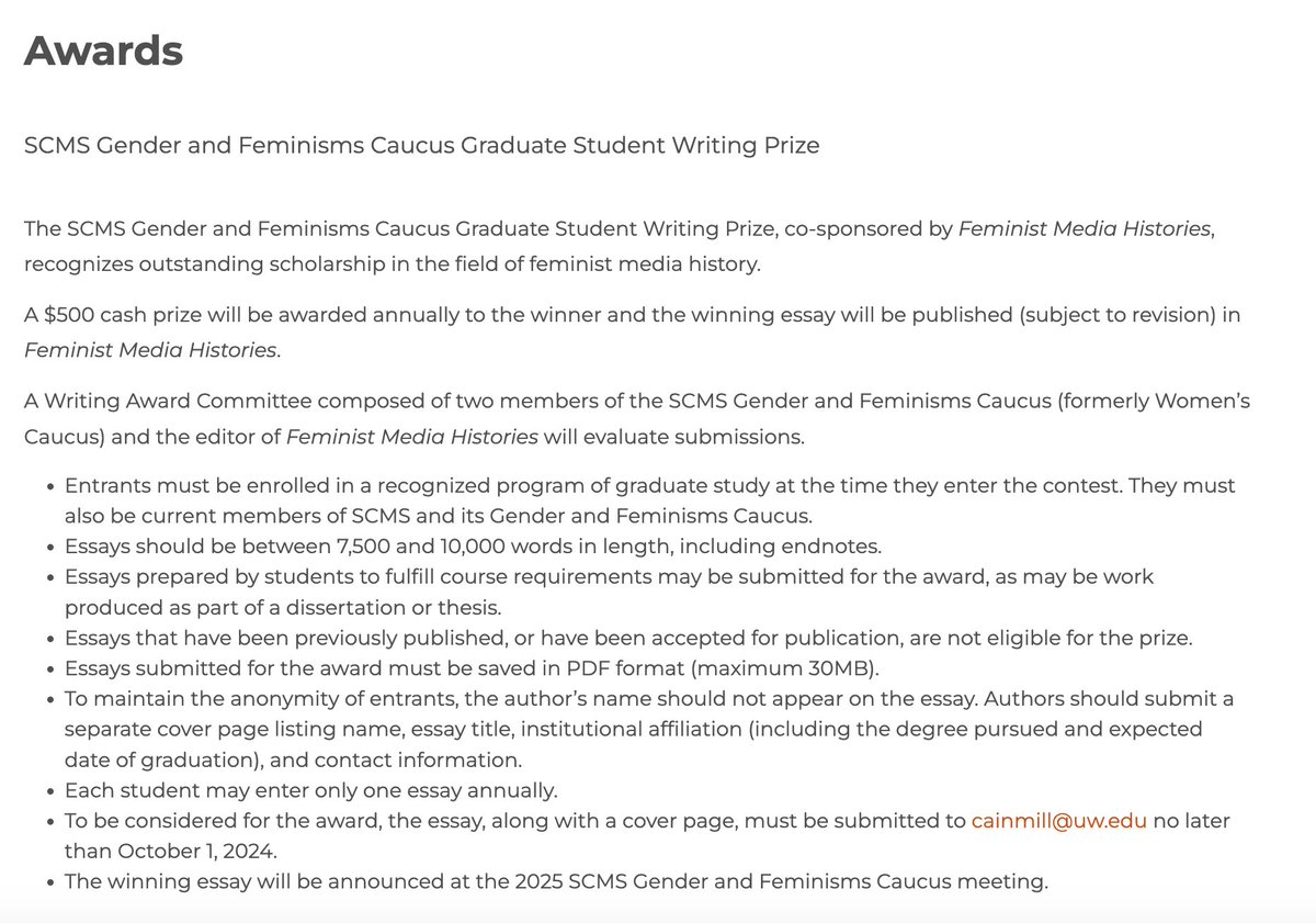 Feminist Media Histories (@femmediahist) on Twitter photo Don’t forget: submissions for the SCMS Gender and Feminisms Caucus Graduate Student Writing Prize are due October 1, 2024. The winning essay will be published (subject to revision) in FMH.
For more information: online.ucpress.edu/fmh/pages/awar…
<a href="/ucpress/">University of California Press (is on Bluesky)</a> Don’t forget: submissions for the SCMS Gender and Feminisms Caucus Graduate Student Writing Prize are due October 1, 2024. The winning essay will be published (subject to revision) in FMH.
For more information: online.ucpress.edu/fmh/pages/awar…
<a href="/ucpress/">University of California Press (is on Bluesky)</a>