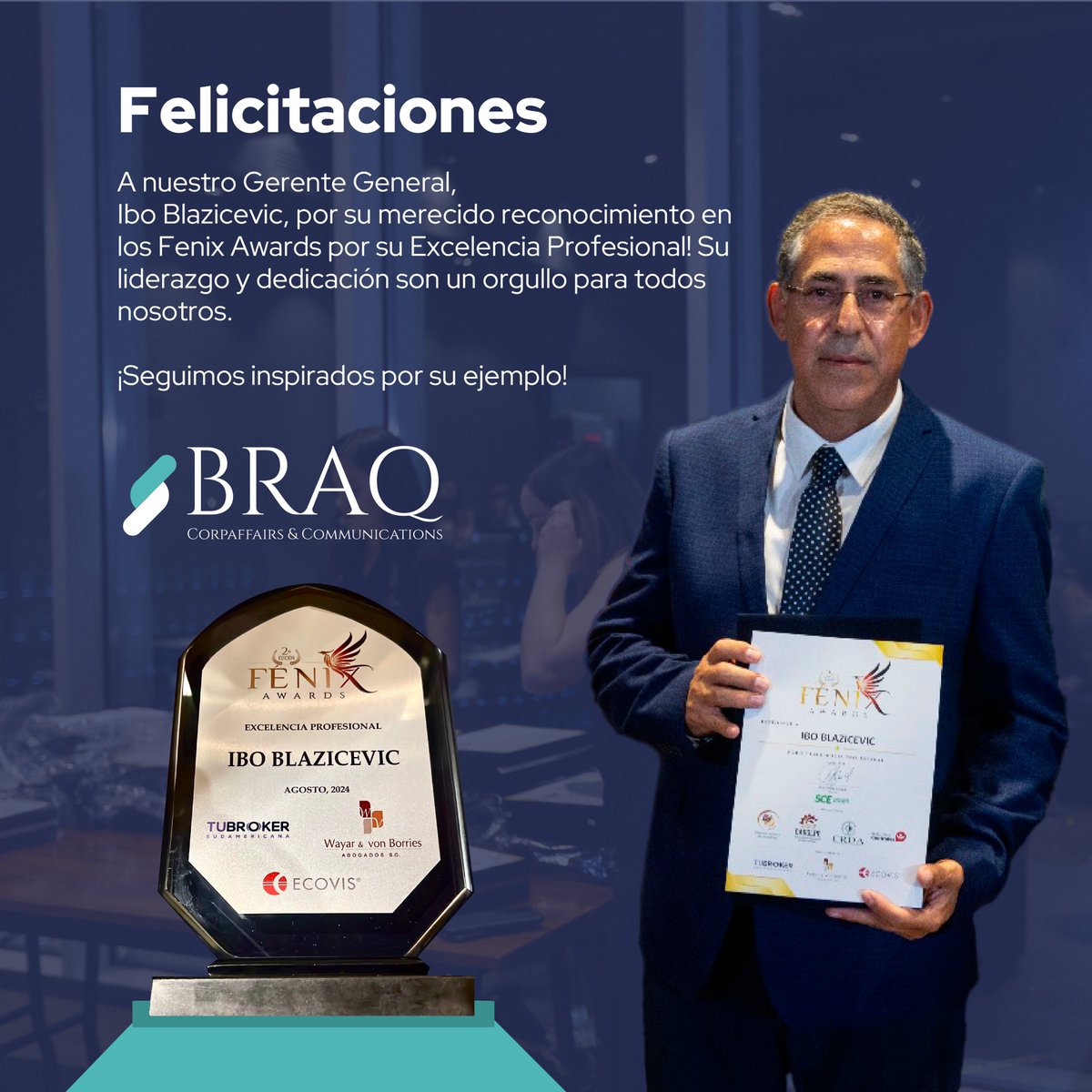 Felicitamos a nuestro Gerente General, Ibo Blazicevic
Y agradecemos a FENIX AWARDS por el reconocimiento