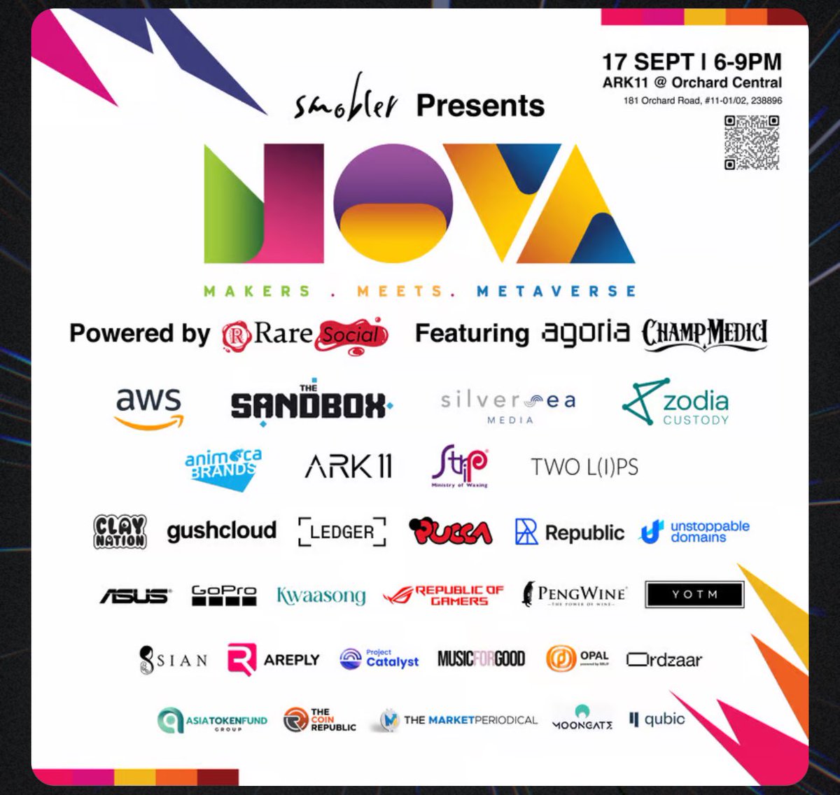 NOVA 2024: Singapore Edition returns this September as an official satellite event of @TOKEN2049. 

<a href="/smoblerstudios/">Smobler</a> in partnership with @Ordinals Summit, will bring you a bigger, better version of NOVA . 

This year’s line up includes <a href="/champmedici/">Champ Medici</a> , @Agoria , <a href="/EvanAuyang/">Evan Auyang</a> ( Group