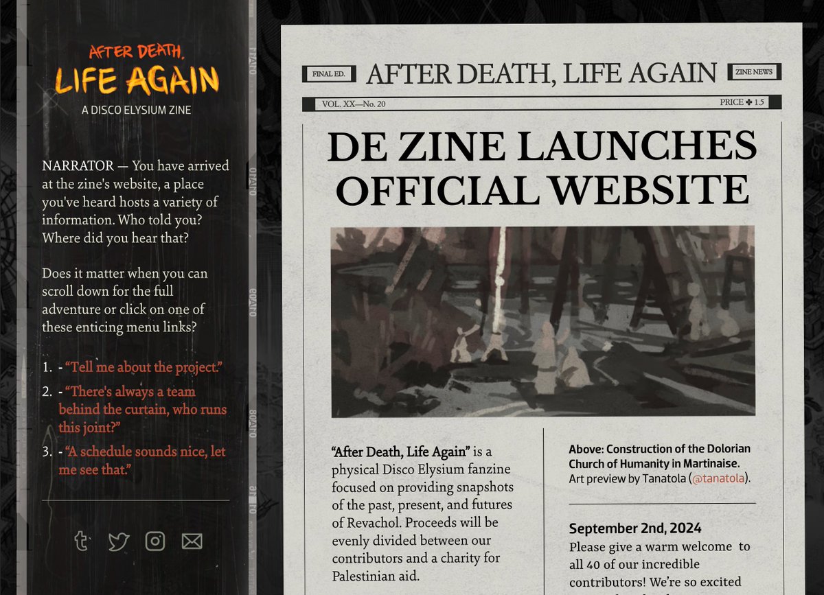 🪩 WEBSITE RELEASE 🪩

Our website is live! Going forward, it will host zine updates, our FAQ, contributors' socials, &amp; schedule.  

Check it out at delysiumzine.github.io!