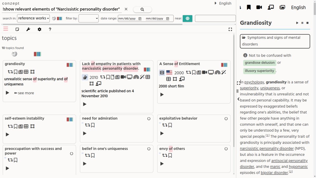 conzept__'s tweet image. More AI search functions (available when you have AI enabled, by setting the OpenAI key):
- Zoom out: Find broader (related) topics for a topic.
- Zoom in: Find elements that make up a topic.
Other suggestions for similar functions are welcome.
Example:
conze.pt/explore/!show%…