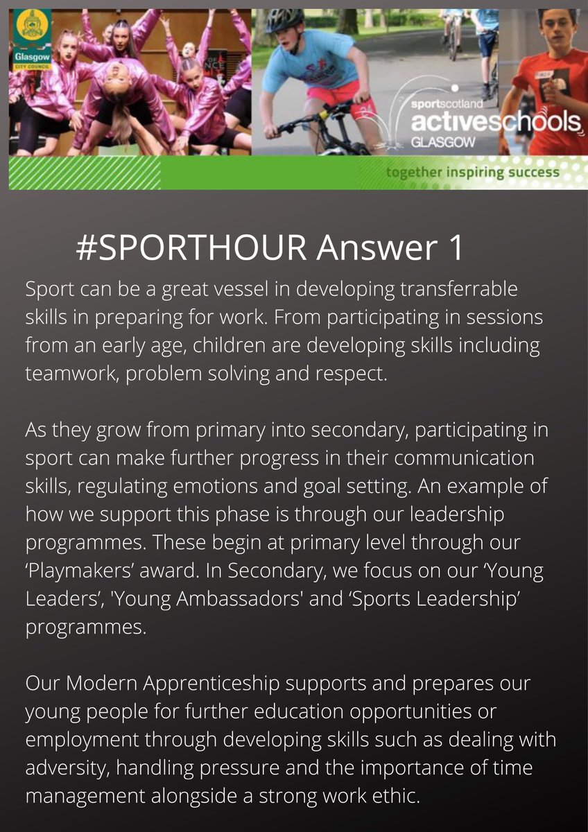 PEPASSGlasgow's tweet image. A1. #SportHour @sportscotland