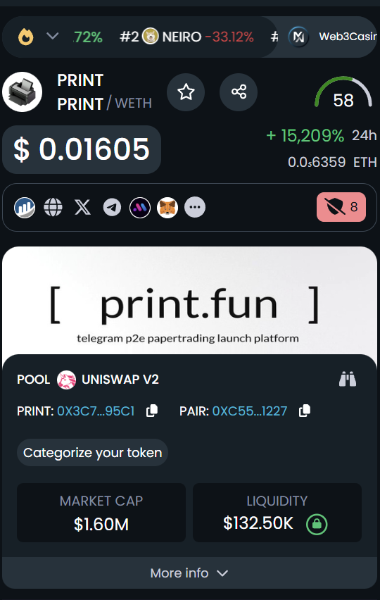 printdotfun's tweet photo. $PRINT is now officially verified on @DEXToolsApp! 

👏 Thanks to their team for swift cooperation. You can find the latest confirmed information about the https://t.co/ZaFB3cOdUA project from the link below:

https://t.co/rGwz6Rt1I2 https://t.co/Ma3inyZw0e