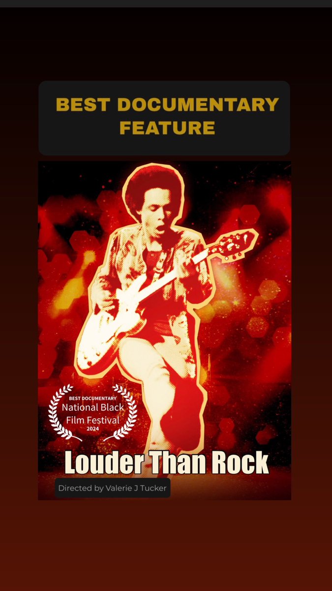 "I'd like to thank National Black Film Festival for the honor of LOUDER THAN ROCK being voted Best Feature Documentary in your festival. Having my work be recognized amongst other stellar films is amazing and satisfying!”
-Valerie J Tucker, Director
Louder Than Rock