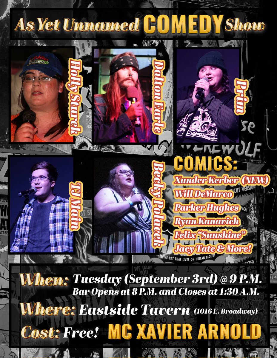EastsideTavern's tweet image. The comedy continues Tue. Night at Eastside with the &quot;As Yet Unnamed Comedy Show!

Doors at 8pm no cover charge.

🍺🍹🍷💉and 💣specials all night.