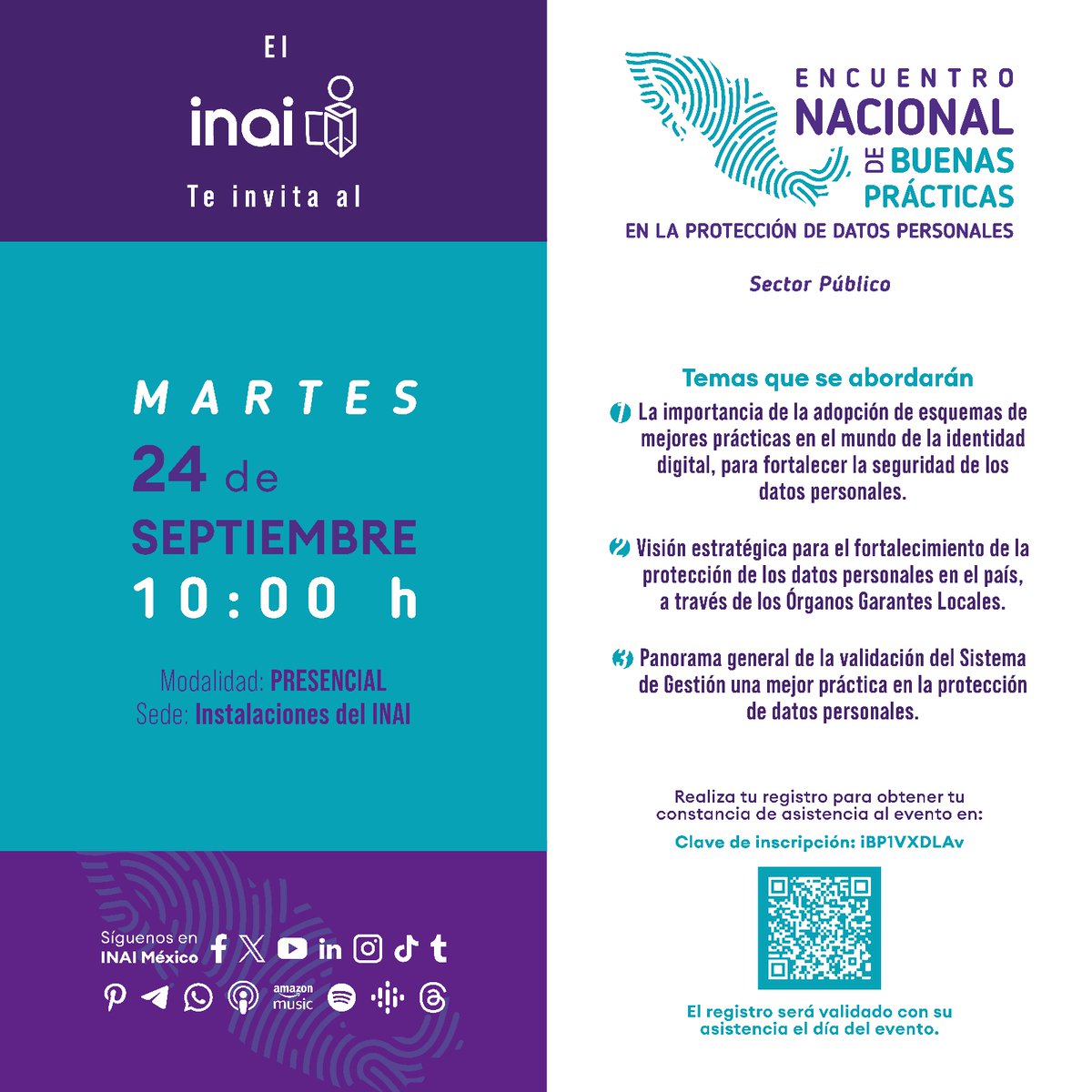 INAImexico's tweet photo. 👁‍🗨 Si te interesa conocer la importancia de la adopción de esquemas de mejores prácticas en el mundo de la identidad digital, acompáñanos al Encuentro Nacional de #BuenasPracticasenPDP
📅 23 y 24 de septiembre
🕙 10 horas
📍 Sede INAI
🖊 Registro https://t.co/YMx3uvUPMx https://t.co/3lxyW9iuPa