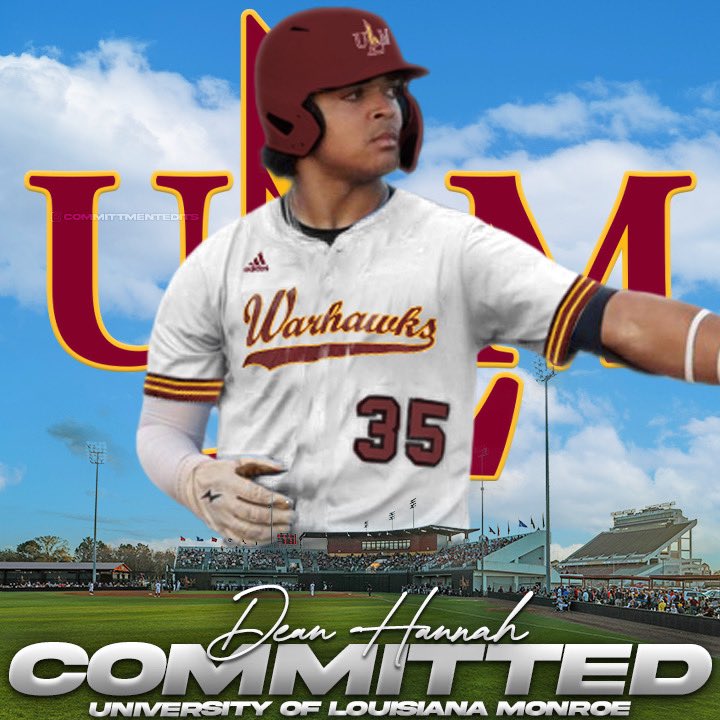 Dean Hannah (@deanhannah35) on Twitter photo I am excited to announce my commitment to the University of Louisiana Monroe <a href="/ULM_BSB/">ULM Baseball</a> #Godsgotme I am excited to announce my commitment to the University of Louisiana Monroe <a href="/ULM_BSB/">ULM Baseball</a> #Godsgotme